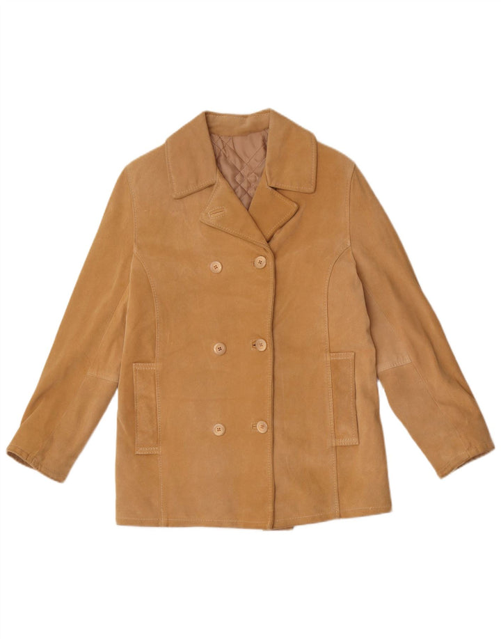 Dario Brizzi Womens Double Breasted Suede Jacket UK 10 Small Beige Leather
