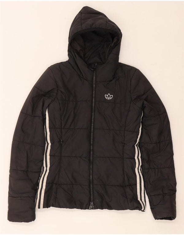 Adidas Womens Hooded Padded Jacket UK 6 XS Black Polyester