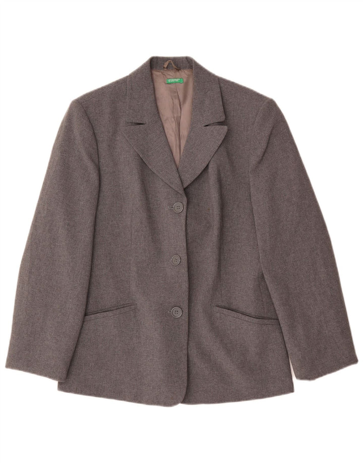 Benetton Womens 3 Button Blazer Jacket IT 44 Medium Grey Polyester