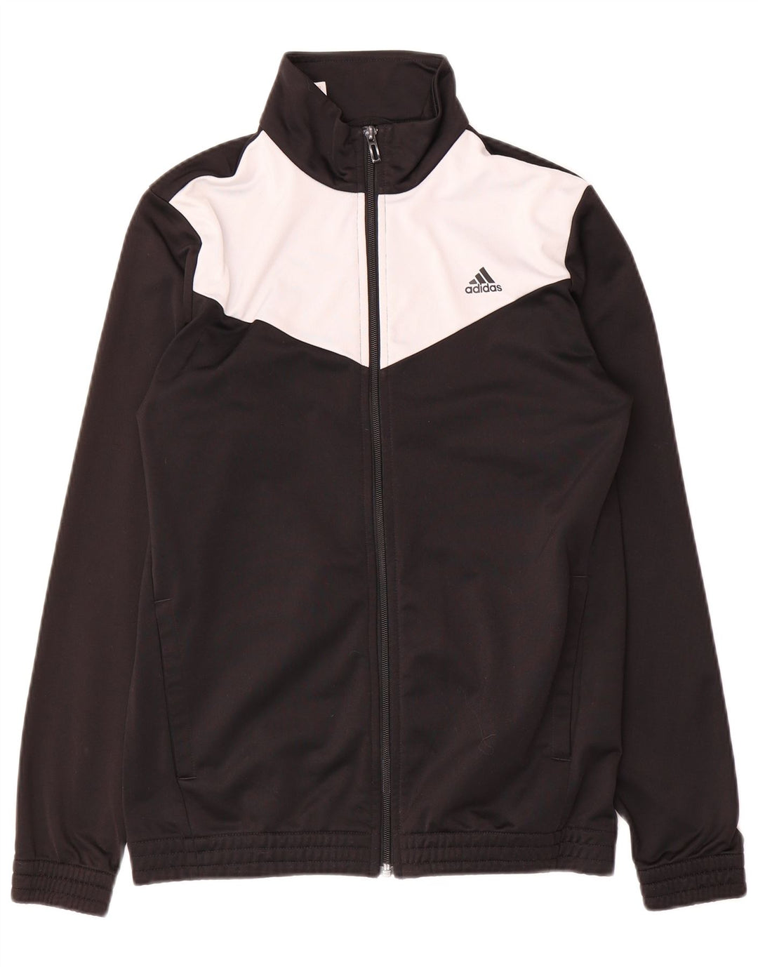 ADIDAS Boys Tracksuit Top Jacket 14-15 Years Black Colourblock