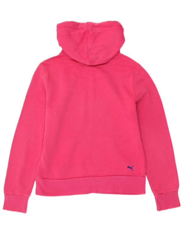 PUMA Womens Graphic Hoodie Jumper UK 12 Medium Pink Cotton