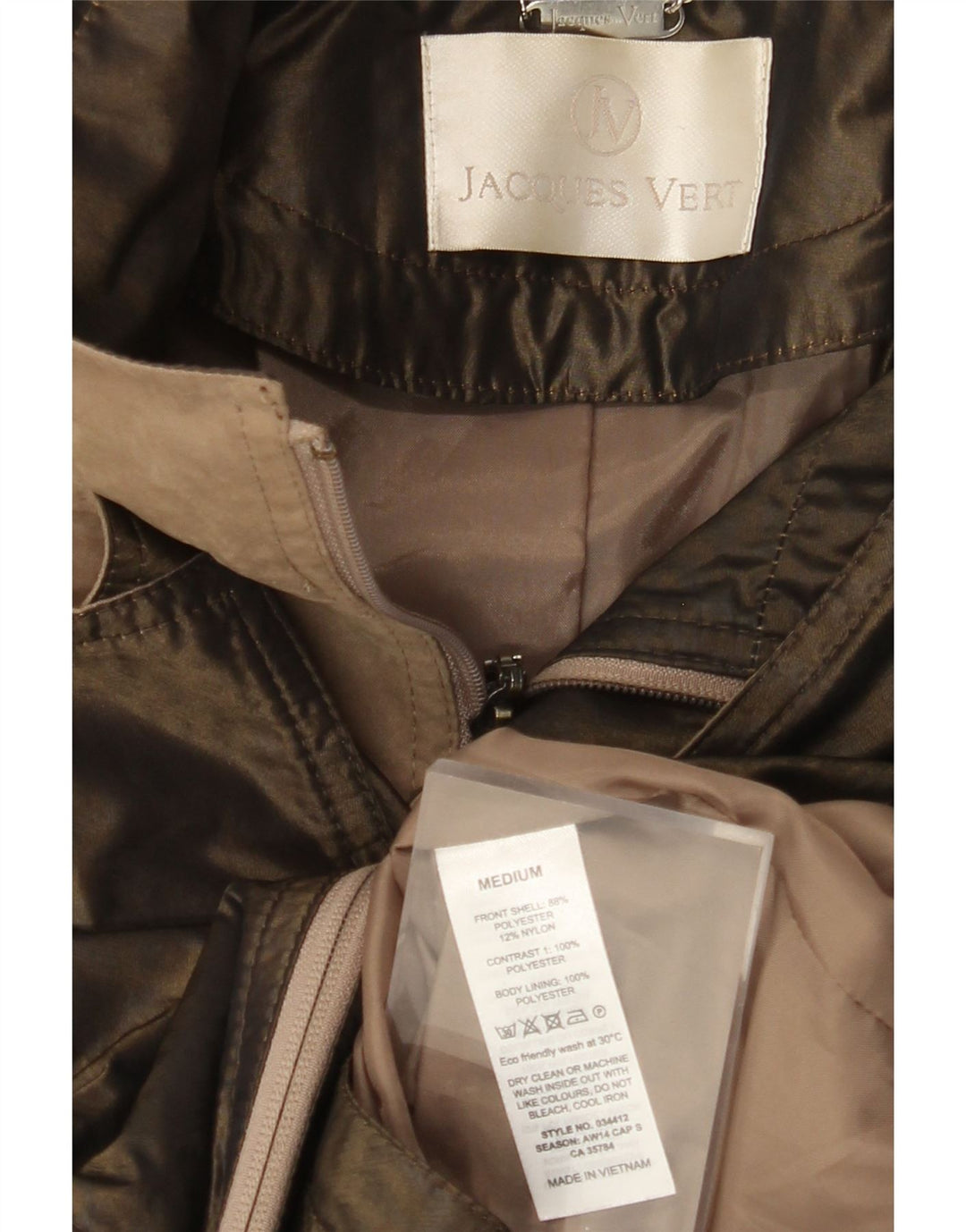 JACQUES VERT Womens Overcoat UK 14 Medium Beige Polyester