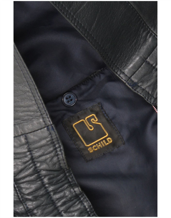 Vintage Mens Leather Jacket UK 42 XL Navy Blue Leather