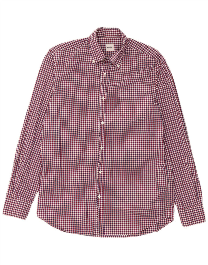 Aspesi Mens Shirt Size 41 16 Large Red Gingham Cotton