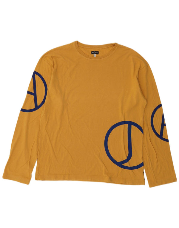Armani Jeans Mens Graphic Top Long Sleeve Medium Yellow Cotton