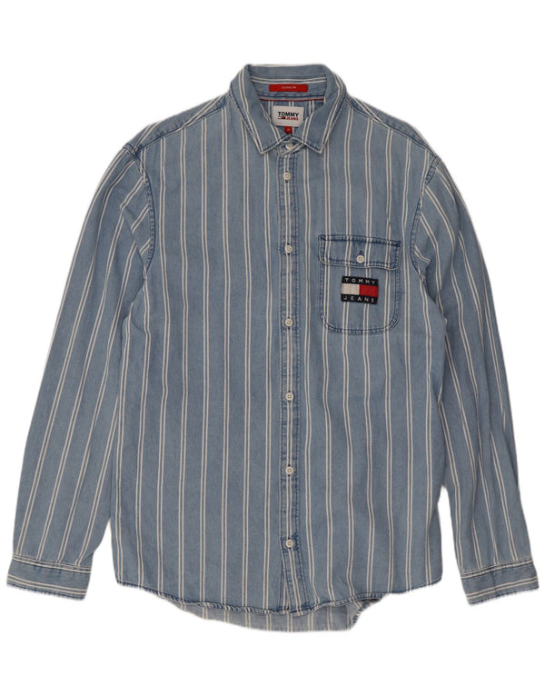 Tommy Hilfiger Mens Classic Fit Shirt Medium Blue Striped Cotton