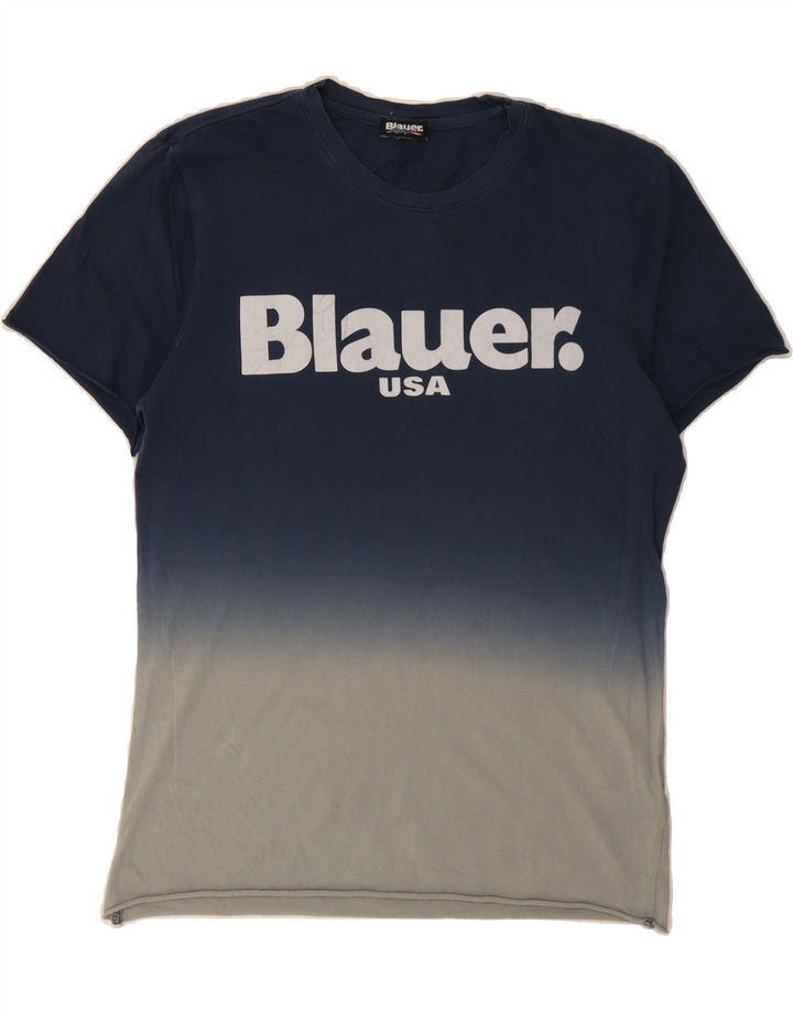 BLAUER Mens Graphic T-Shirt Top Medium Navy Blue Colourblock Cotton Vintage Blauer and Second-Hand Blauer from Messina Hembry 