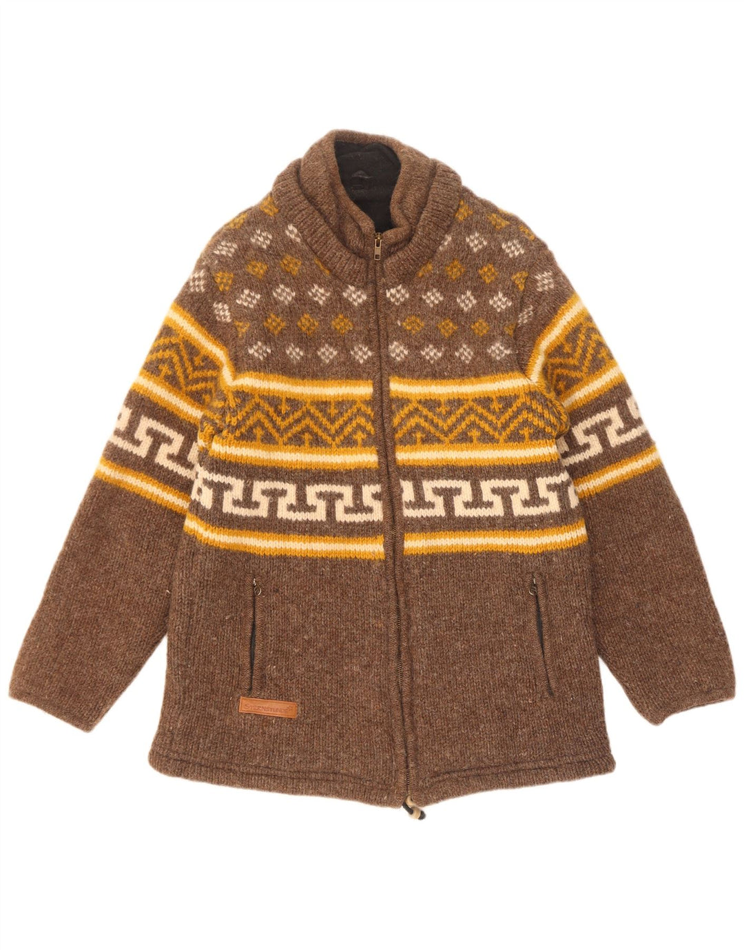 Sternstunde Womens Knit Windbreaker Jacket UK 14 Medium Brown Geometric