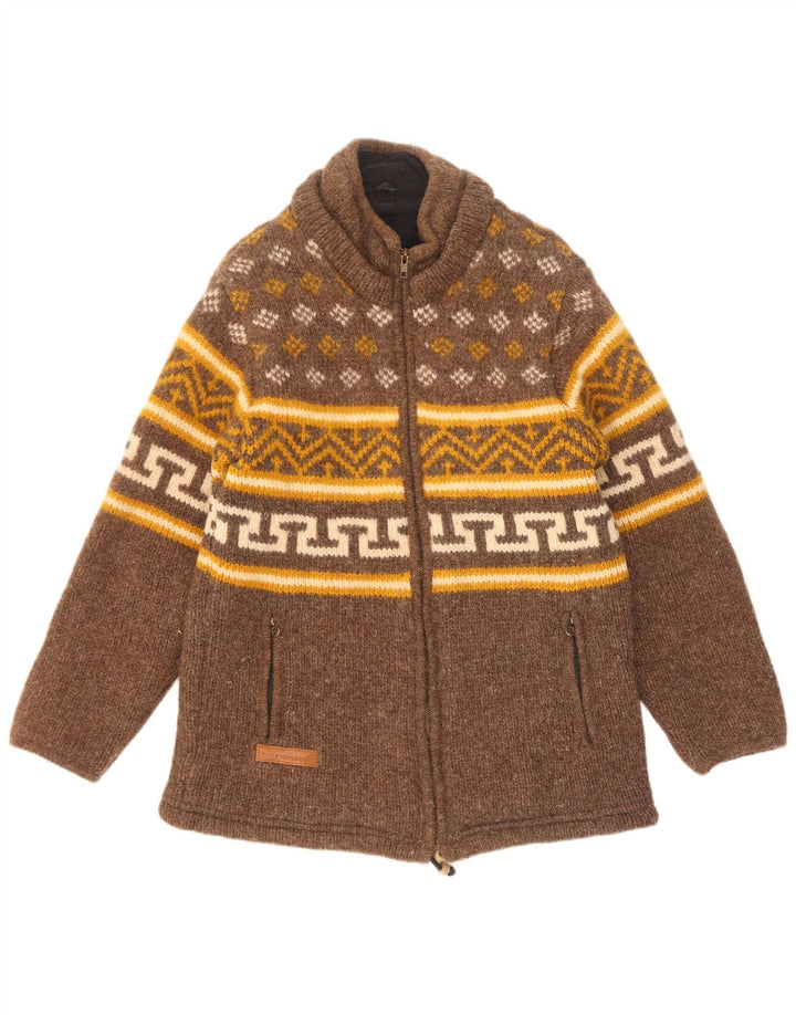 Sternstunde Womens Knit Windbreaker Jacket UK 14 Medium Brown Geometric