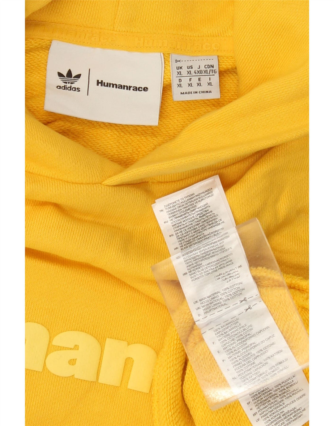 ADIDAS Mens Humanrace Graphic Hoodie Jumper XL Yellow Cotton
