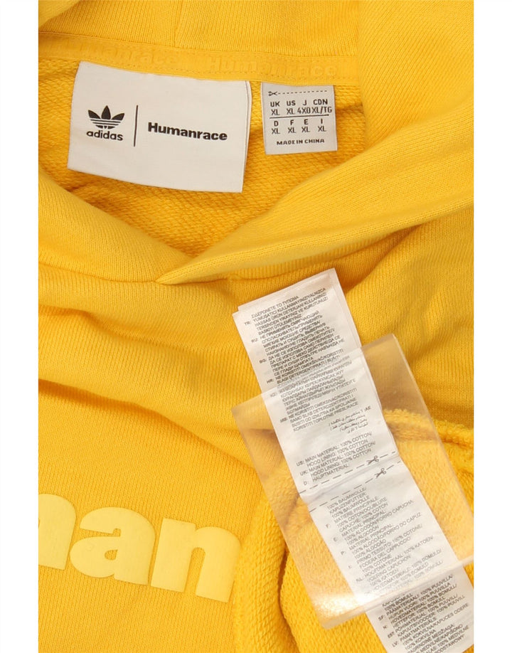 ADIDAS Mens Humanrace Graphic Hoodie Jumper XL Yellow Cotton