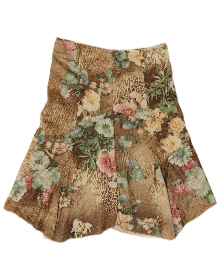 VINTAGE Womens Asymmetrical Skirt IT 32 2XS W23  Brown Floral Polyester