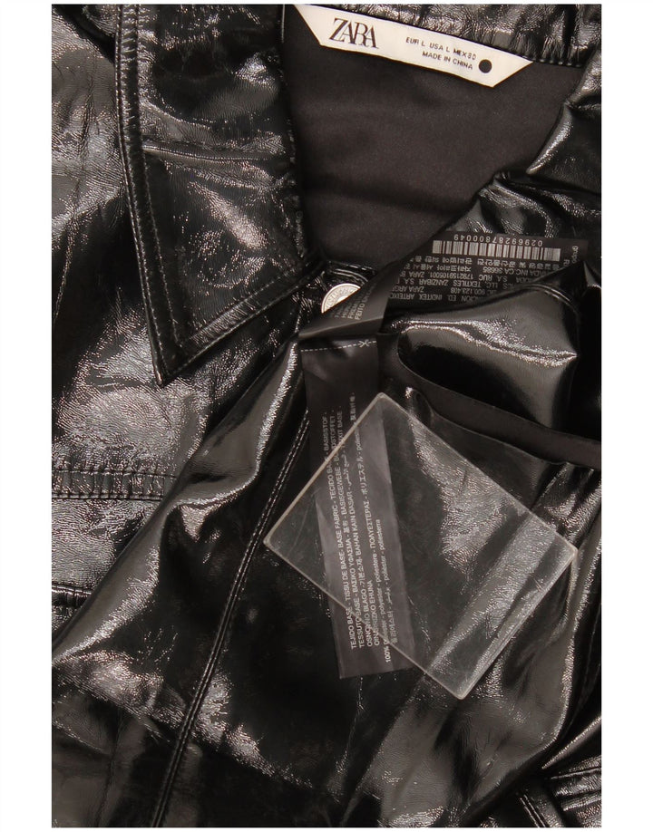 Zara Womens Overcoat UK 16 Large Black Polyester