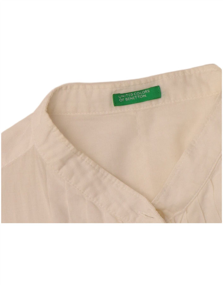Benetton Womens Ruffle Front Formal Shirt UK 10 Small White Cotton