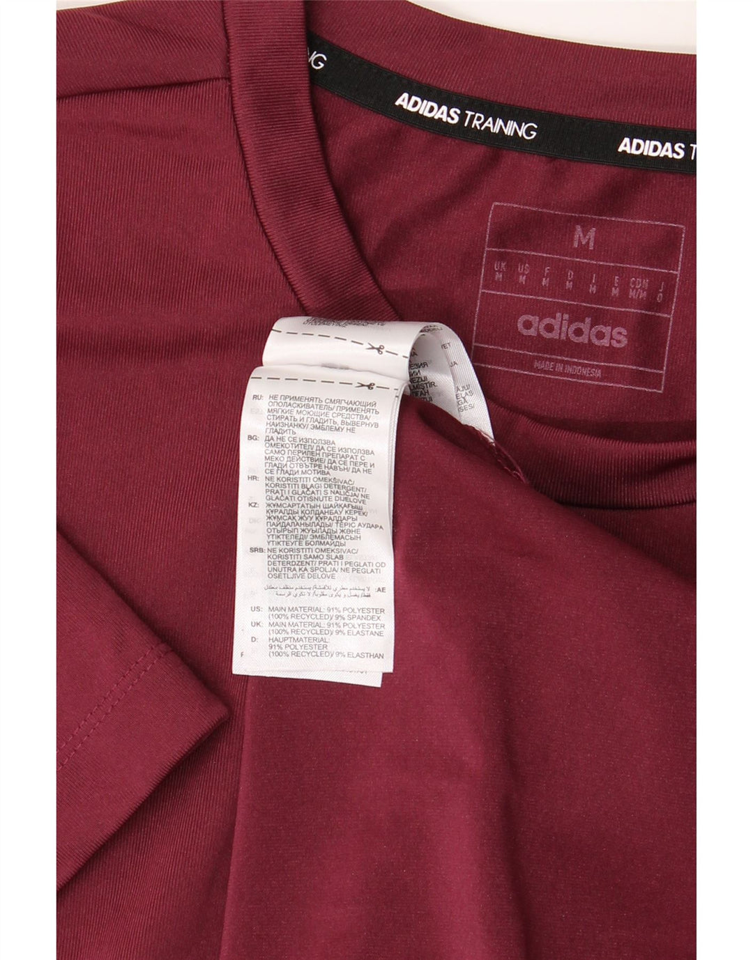 Adidas Mens T-Shirt Top Medium Burgundy Colourblock Polyester