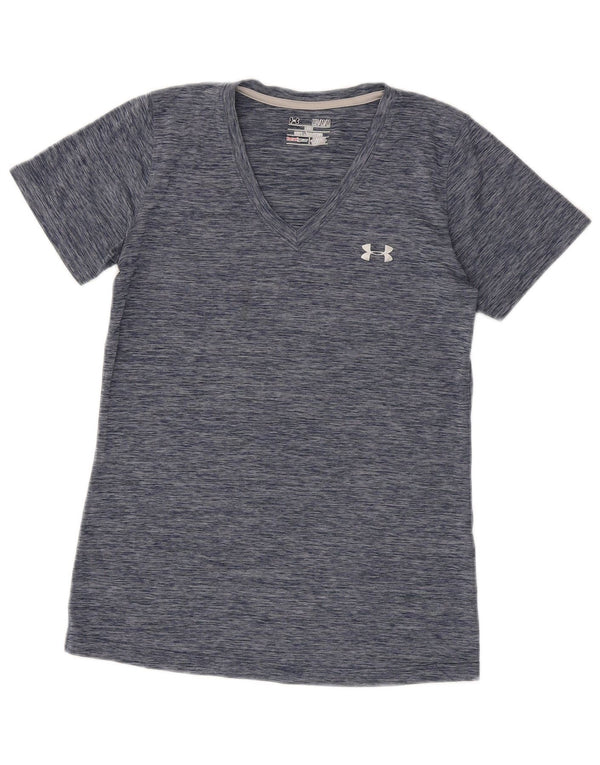 Under Armour Womens Heat Gear T-Shirt Top UK 12 Medium Navy Blue Flecked