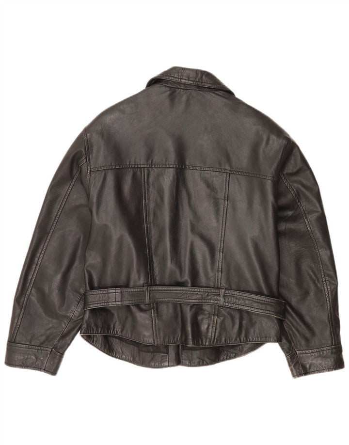 Vintage Womens Leather Biker Jacket UK 14 Large Black Leather