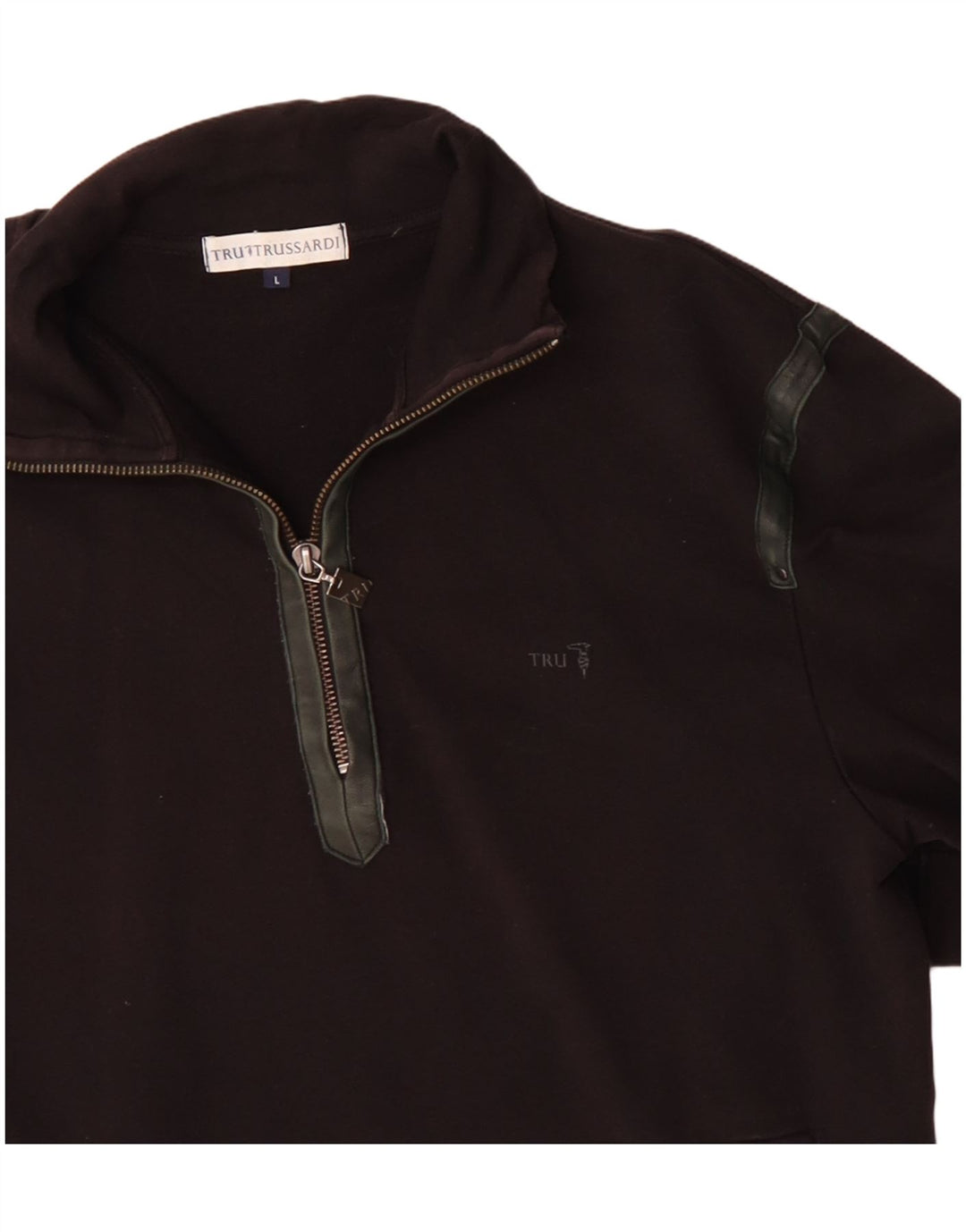 Trussardi Womens Zip Neck Sweatshirt Jumper Large Black Cotton