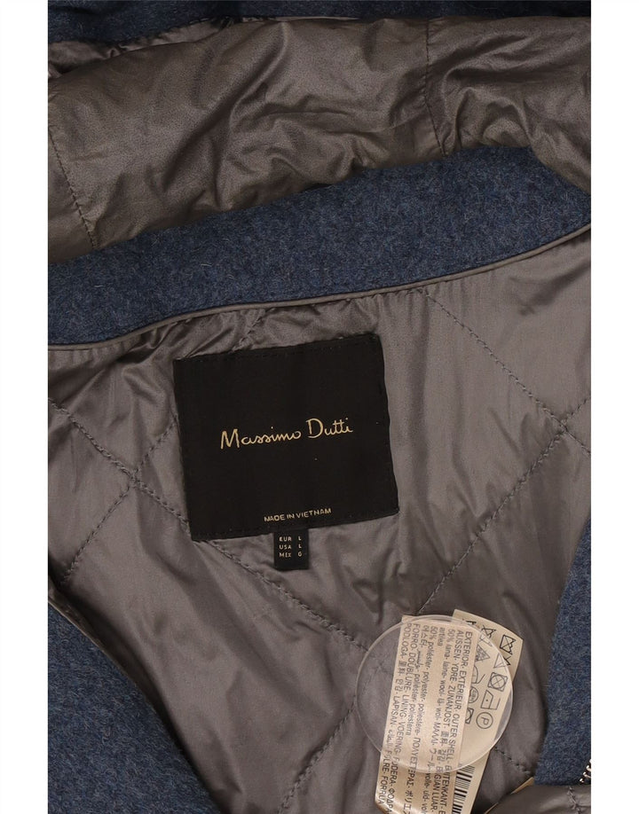Massimo Dutti Womens Hooded Oversized Overcoat UK 16 Large Blue Wool