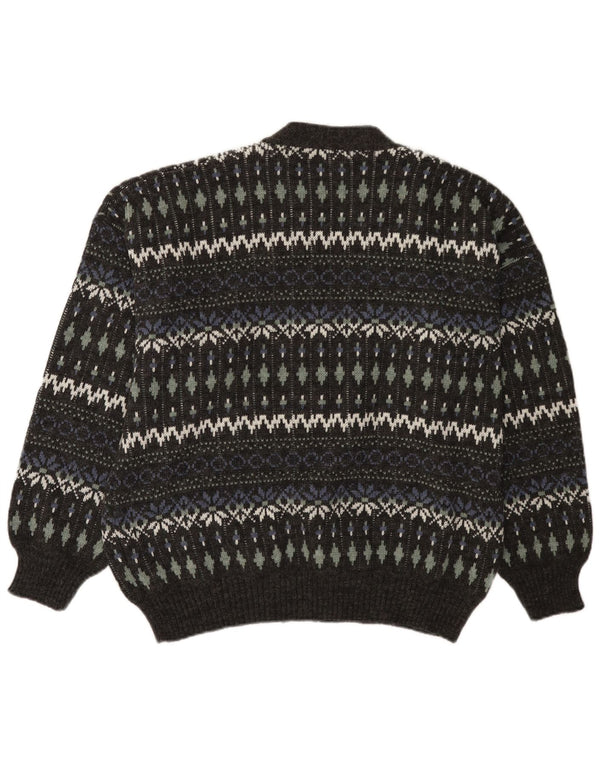Vintage Mens Cardigan Sweater IT 54 XL Grey Fair Isle Acrylic