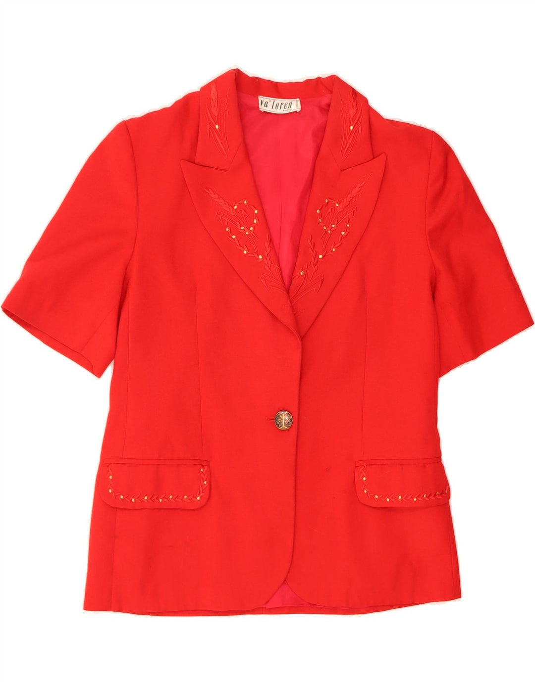 VINTAGE Womens Short Sleeve 1 Button Blazer Jacket UK 12 Medium Red Vintage Vintage and Second-Hand Vintage from Messina Hembry 