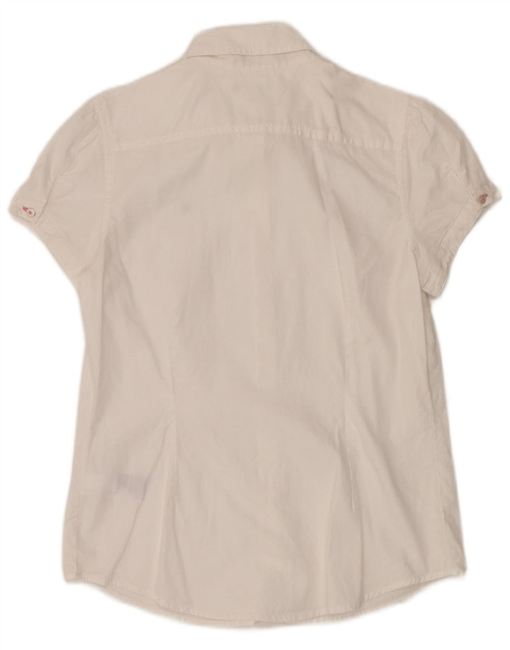 TOMMY HILFIGER Womens Short Sleeve Shirt Blouse UK 14 Medium White Cotton