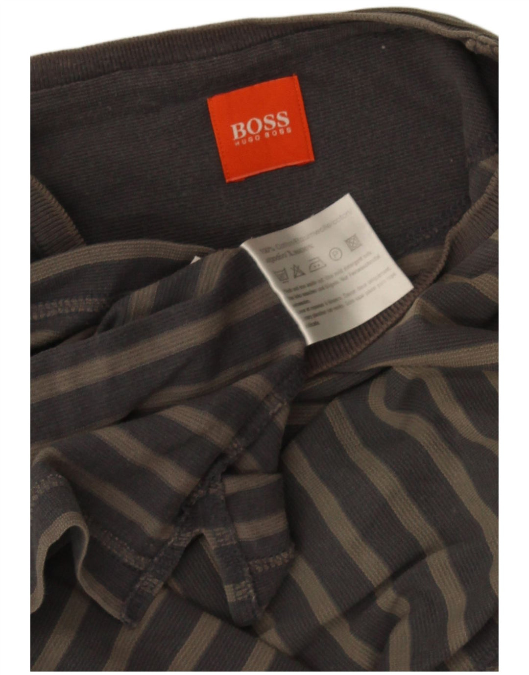 Hugo Boss Mens T-Shirt Top Medium Grey Striped Cotton