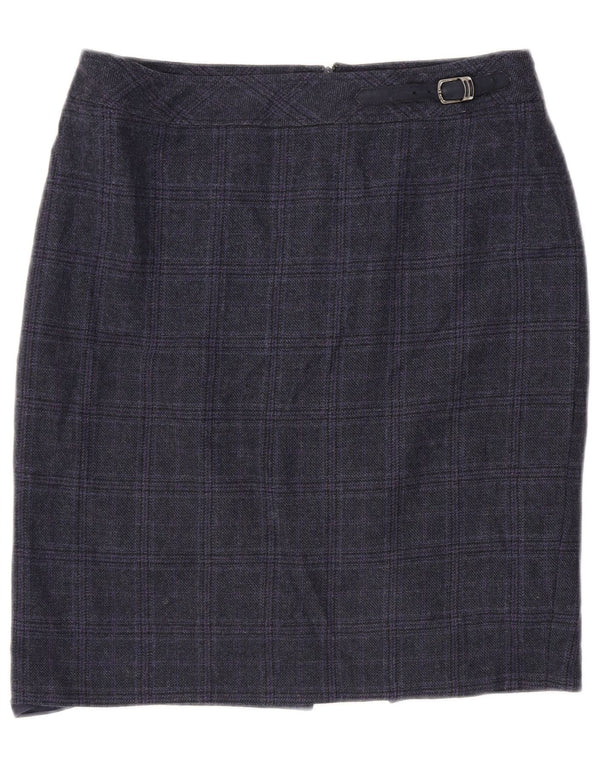 Luisa Spagnoli Womens Pencil Skirt IT 46 Large W36 Navy Blue Check