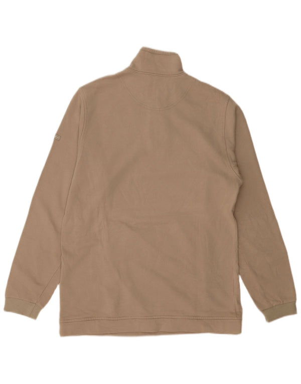 Champion Mens Zip Neck Sweatshirt Jumper Large Beige Cotton