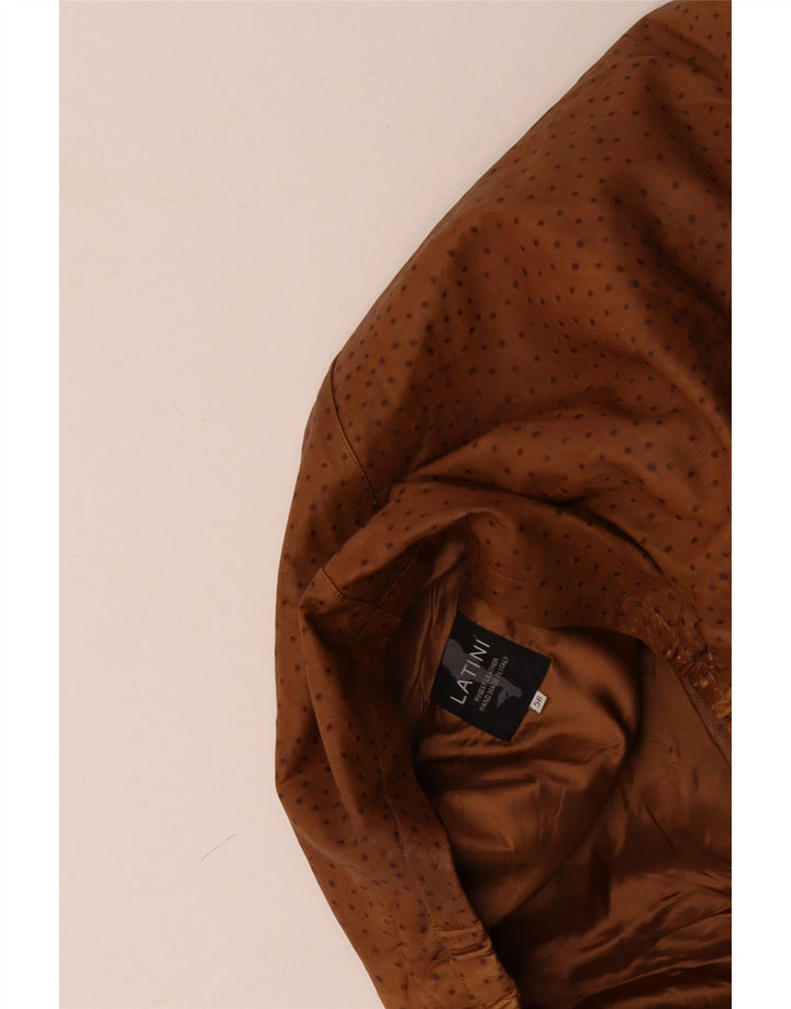 VINTAGE Mens Leather Gilet IT 56 3XL Brown Spotted