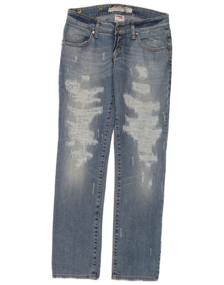 MET Womens Distressed Straight Jeans W28 L31 Blue Cotton