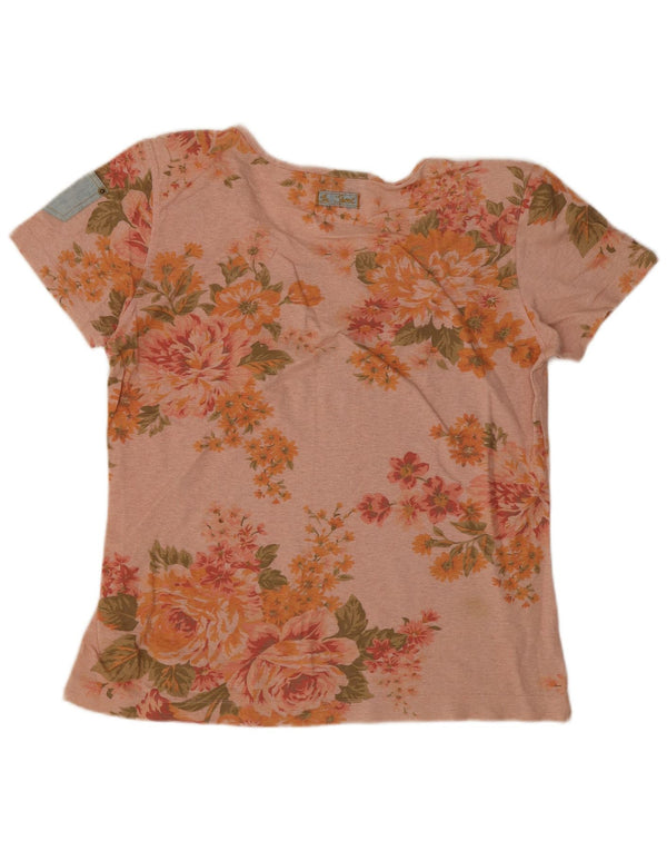 Vintage Womens Graphic T-Shirt Top IT 50 XL Pink Floral Cotton