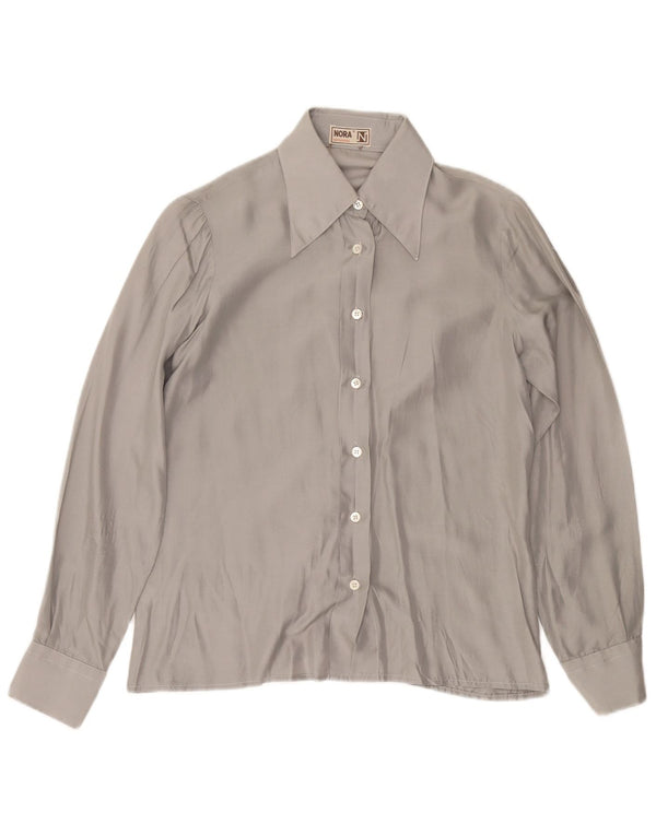 VINTAGE Womens Shirt Blouse UK 12 Medium Grey Silk