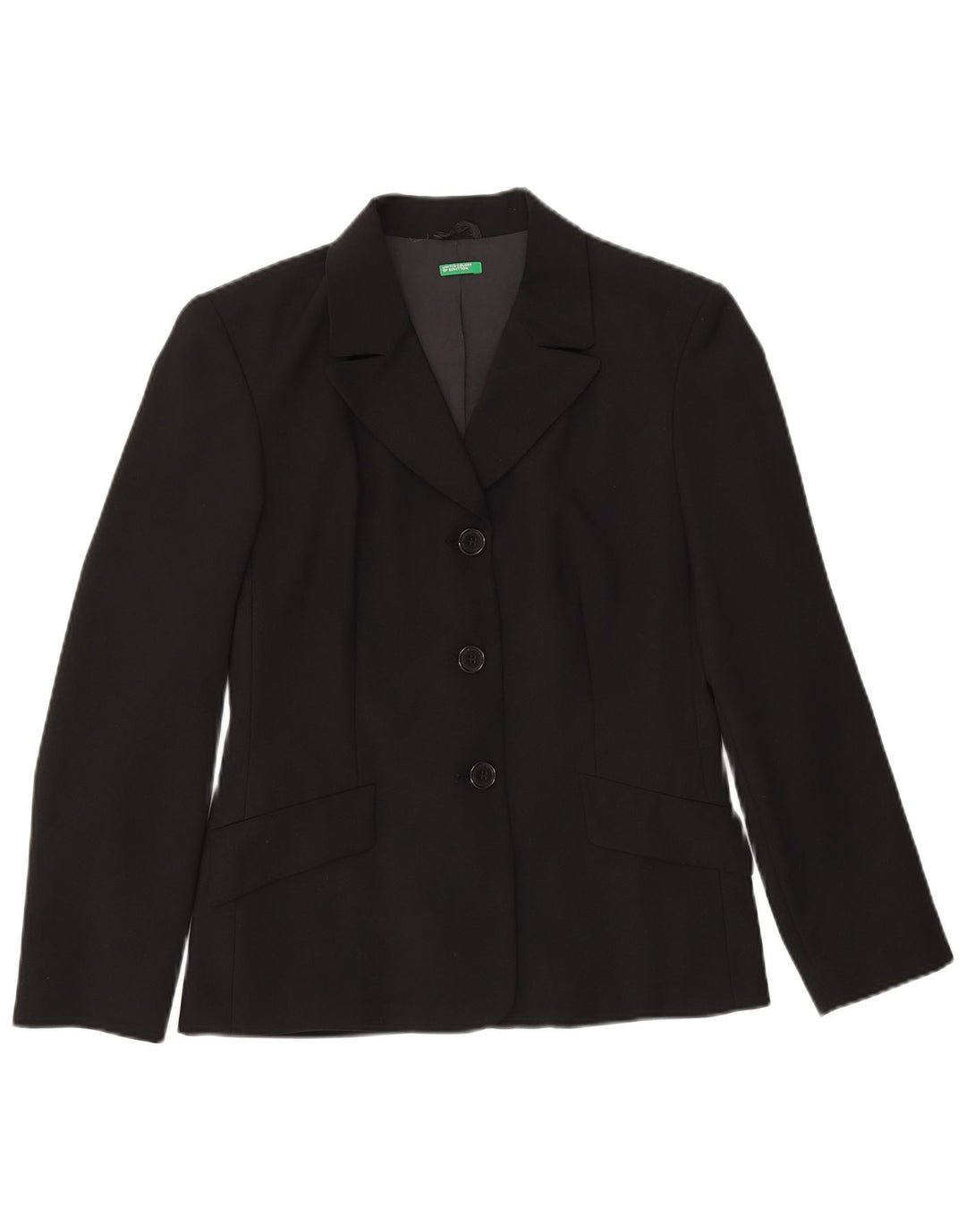 Benetton Womens 3 Button Blazer Jacket IT 42 Medium Black Polyester