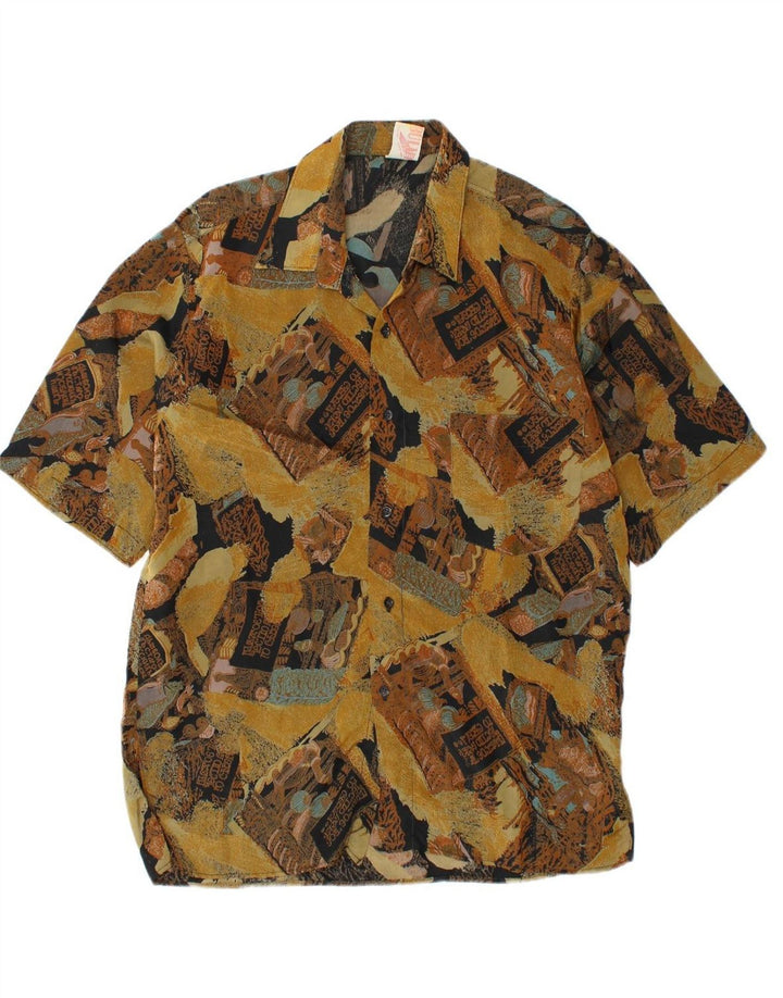 VINTAGE Mens Abstract Pattern Short Sleeve Shirt Medium Multicoloured