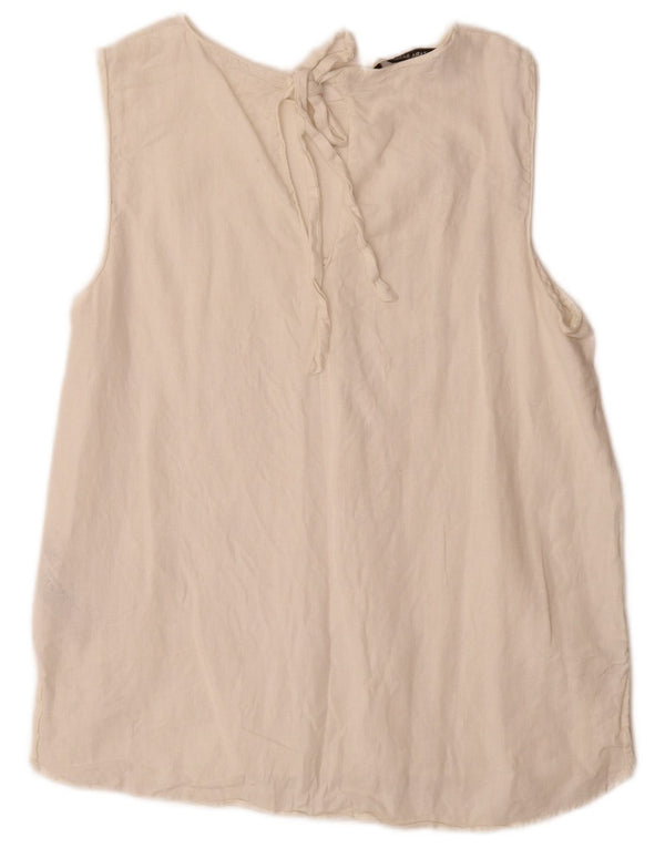 Zara Womens Sleeveless Blouse Top UK 14 Large Off White Linen