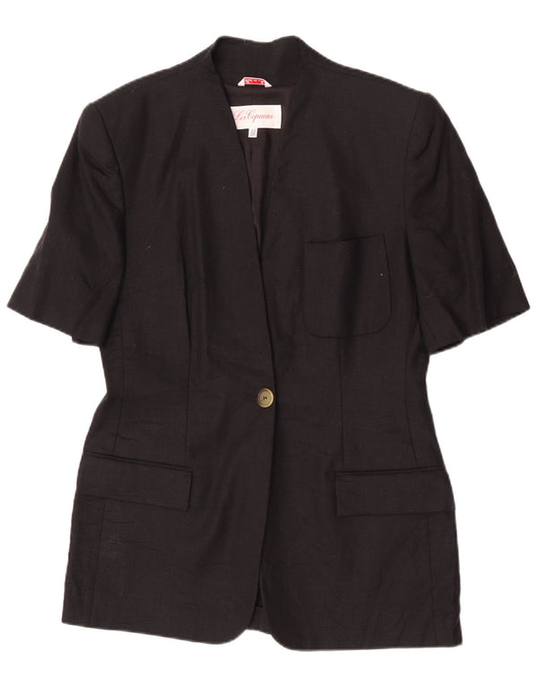 Les Copains Womens Short Sleeve 1 Button Blazer Jacket IT 44 Medium Black