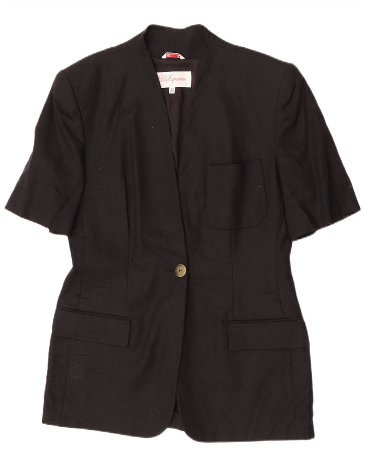 Les Copains Womens Short Sleeve 1 Button Blazer Jacket IT 44 Medium Black