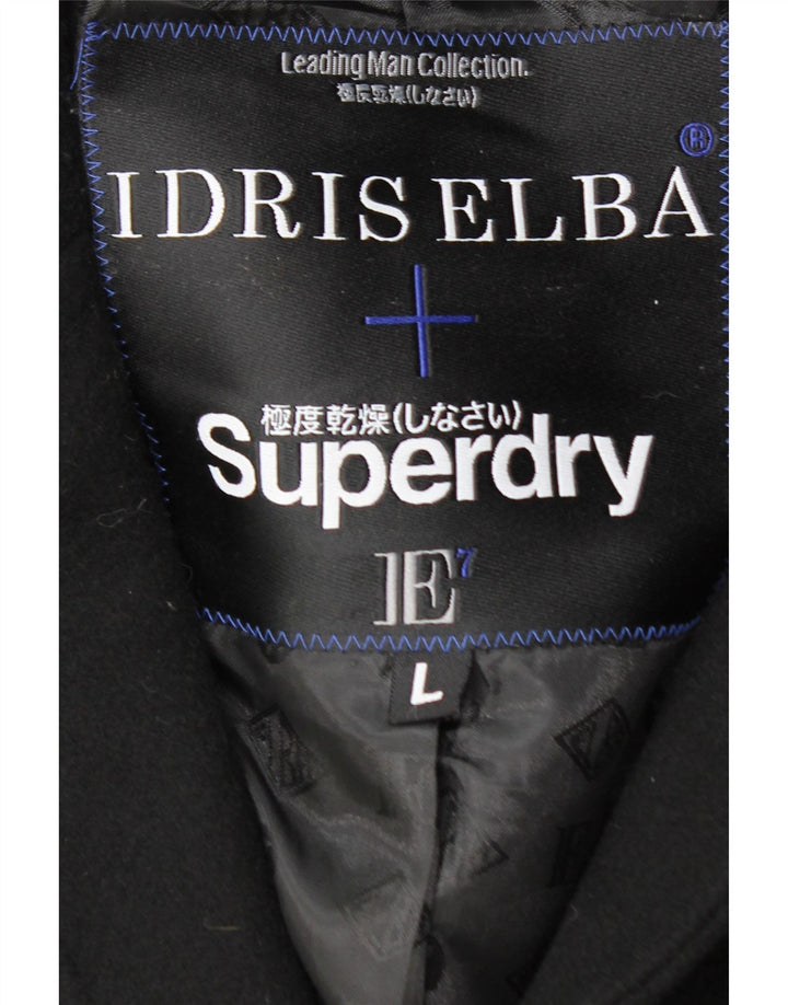 SUPERDRY Mens Overcoat UK 40 Large Black Wool