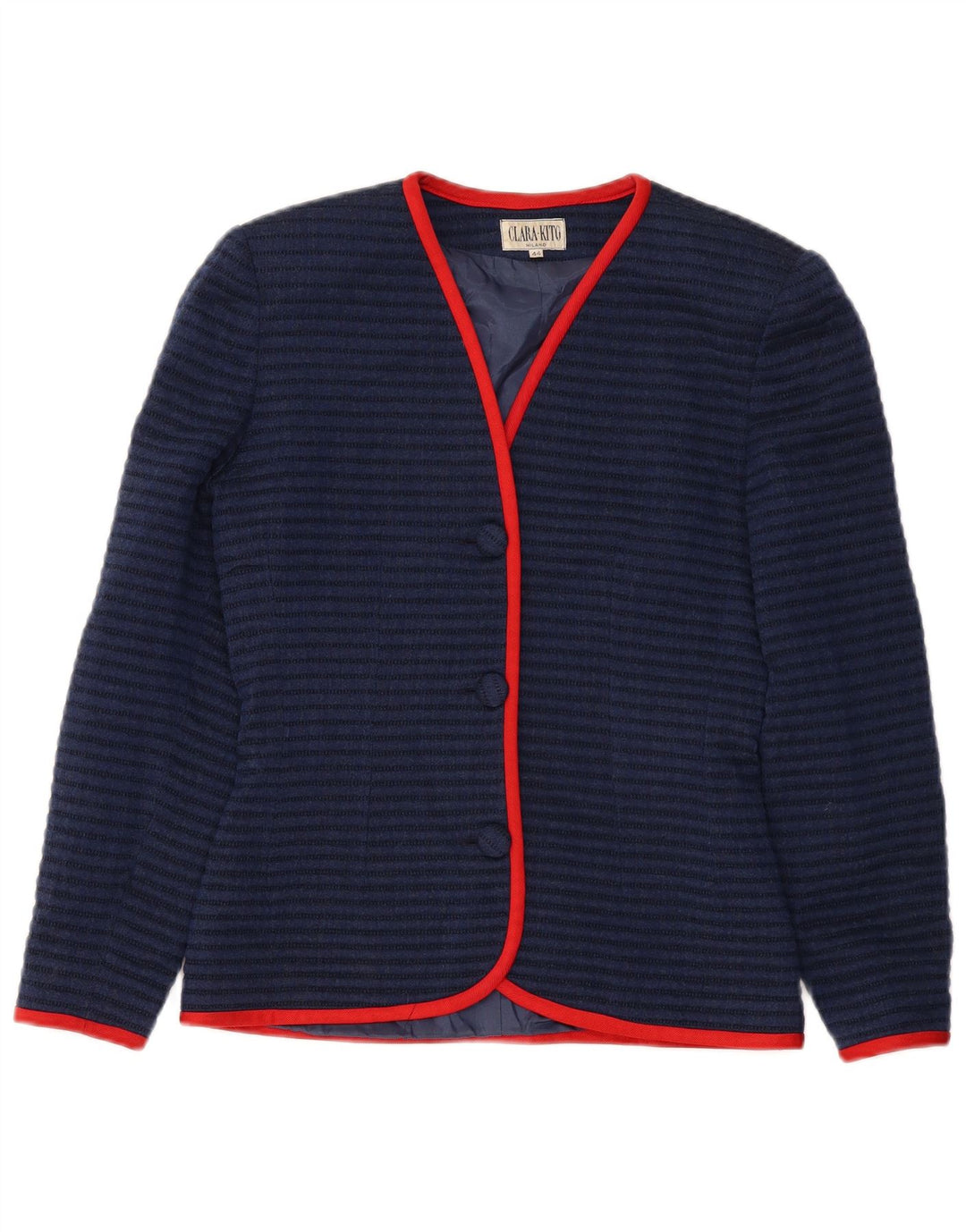 VINTAGE Womens 3 Button Blazer Jacket IT 44 Medium Navy Blue Striped