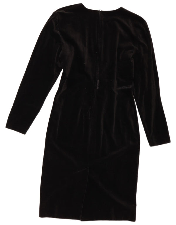 Vintage Womens Long Sleeve Velvet Sheath Dress UK 8 Small Black