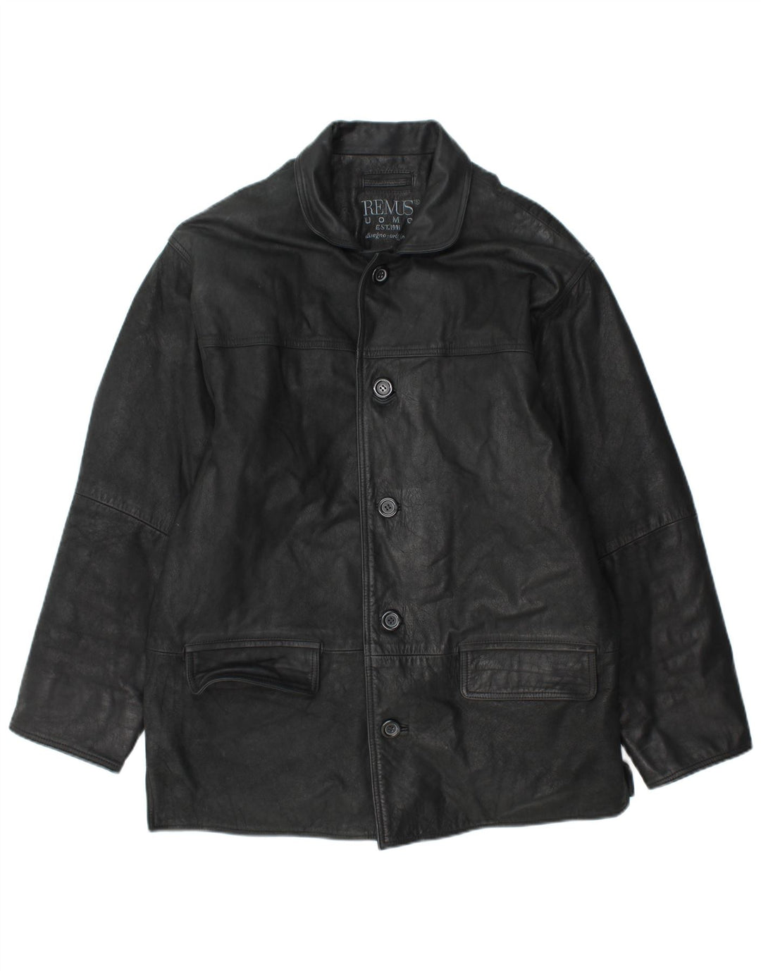 REMUS Mens Leather Coat UK 40 Large Black Leather