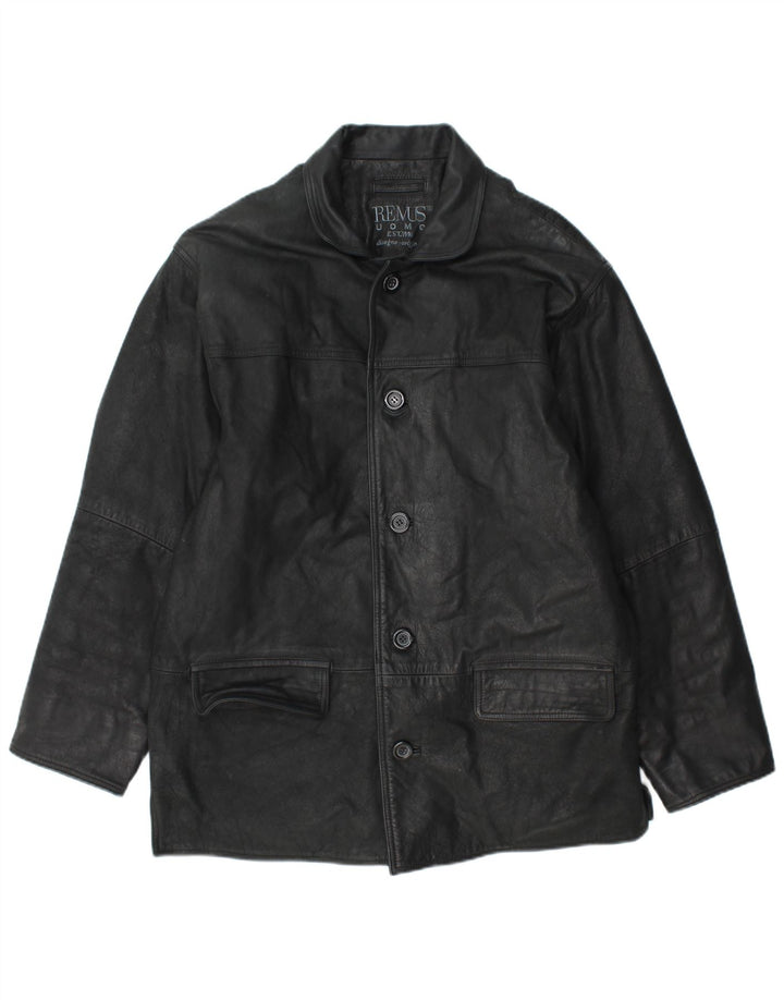 REMUS Mens Leather Coat UK 40 Large Black Leather