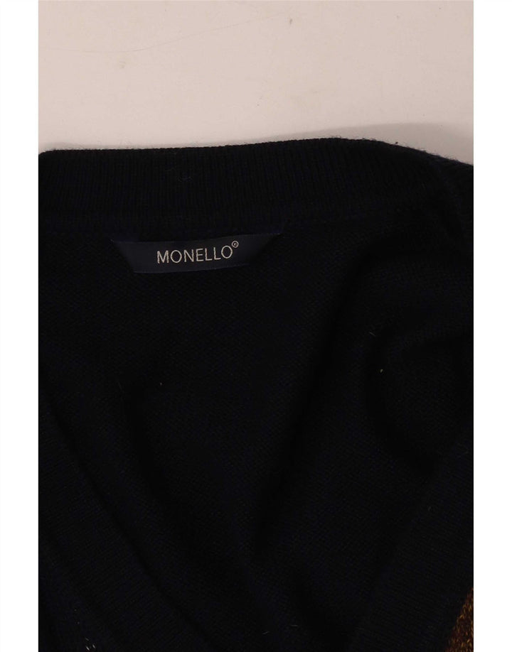 Monello Mens Cardigan Sweater Large Navy Blue Geometric