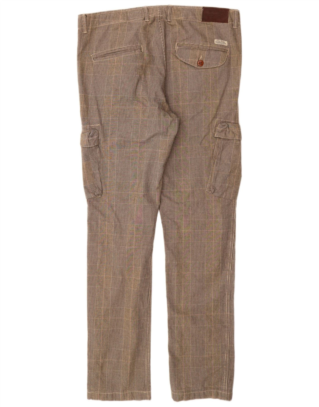 GRAND & HILLS Mens Slim Cargo Trousers IT 50 Large W34 L33 Grey Check
