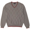 BROOKS BROTHERS Mens V-Neck Jumper Sweater Large Grey Argyle/Diamond