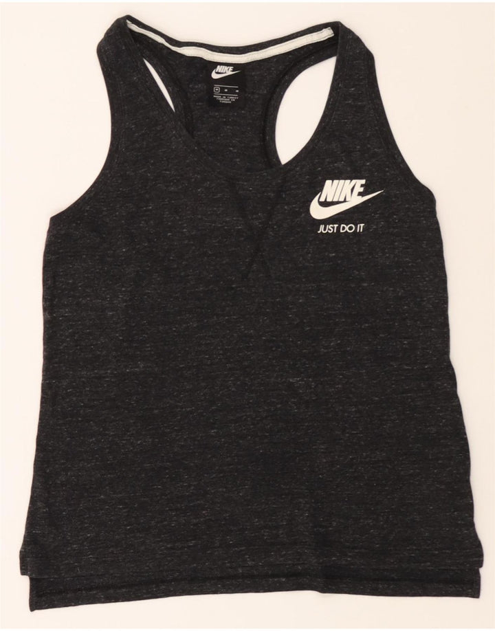 NIKE Womens Vest Top UK 12 Medium Black Flecked Cotton Vintage Nike and Second-Hand Nike from Messina Hembry 