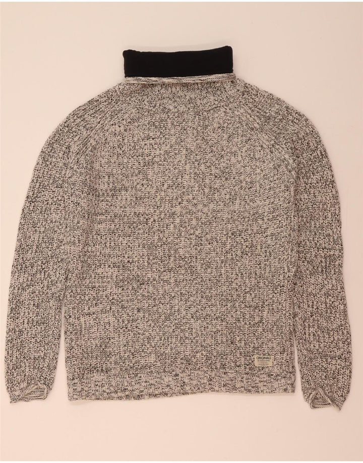 JACK & JONES Mens Roll Neck Jumper Sweater XL Grey Flecked Cotton