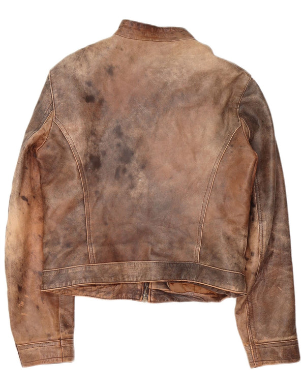 Vintage Womens Leather Racer Jacket IT 48 XL Brown