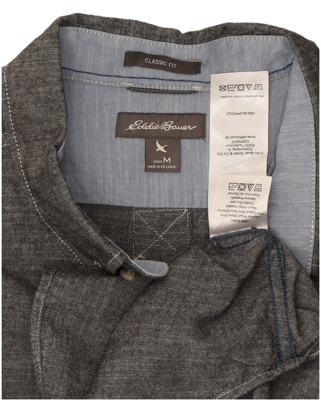 EDDIE BAUER Mens Classic Fit Shirt Medium Grey Cotton